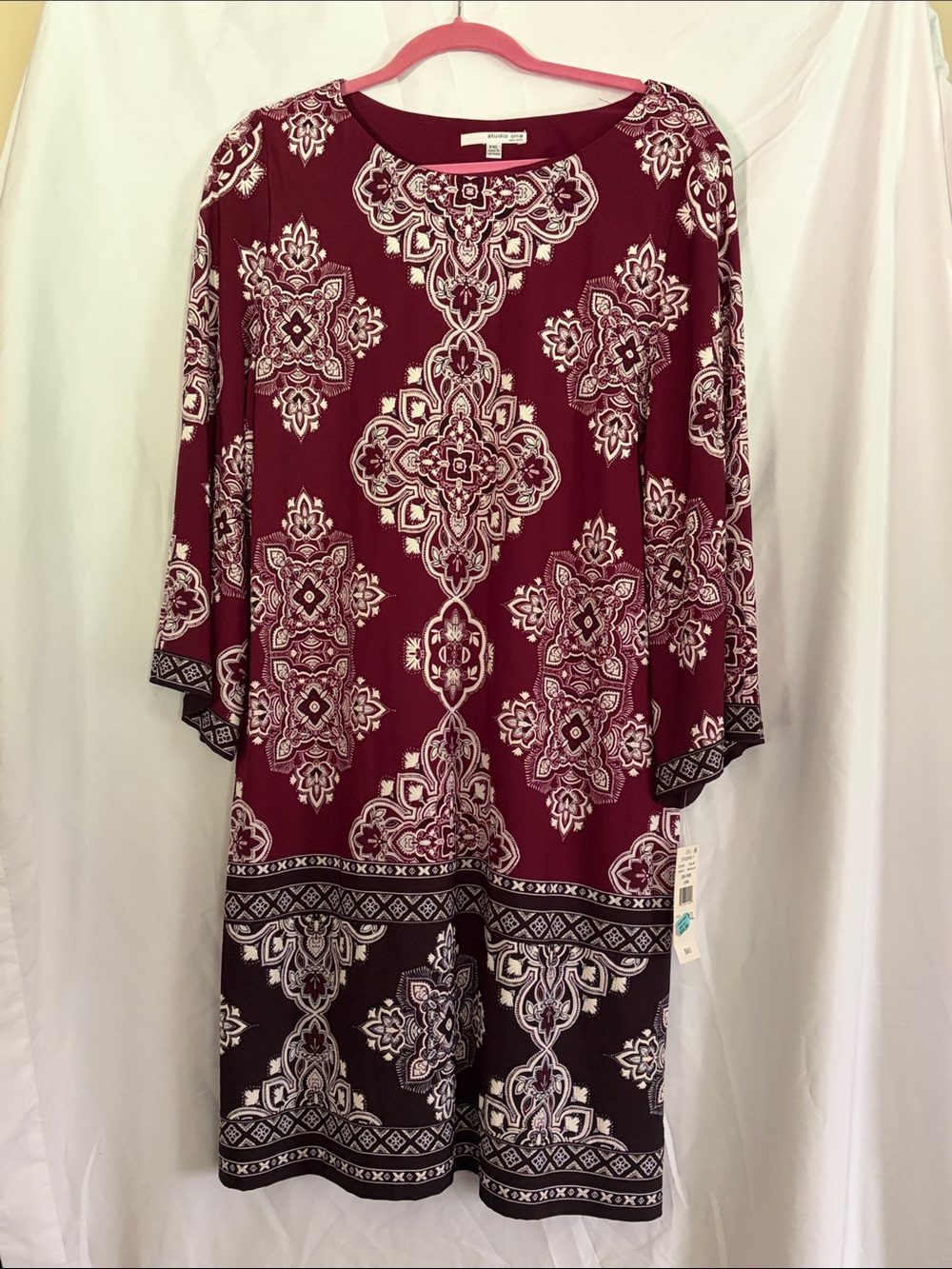 Studio 1 Maroon and White Patterned Dress